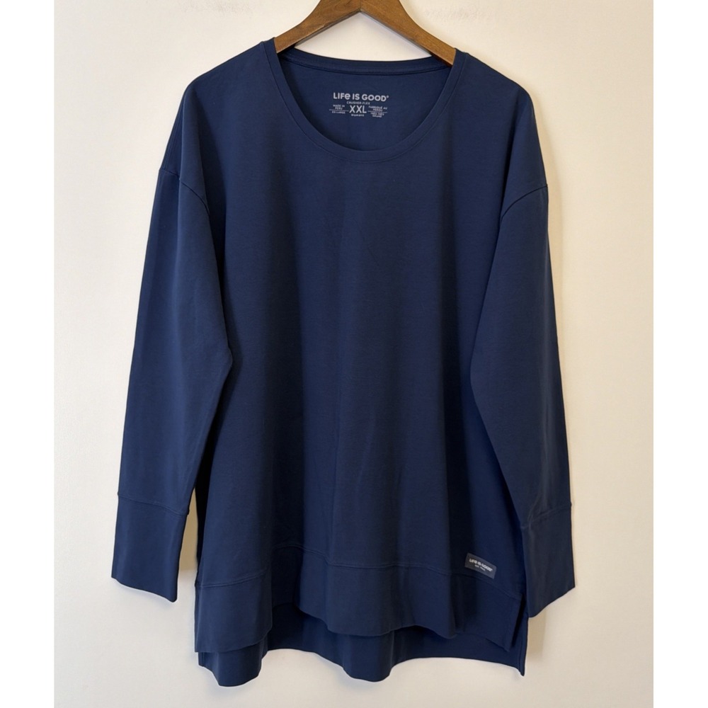 Life is Good Crusher-Flex Knit Pullover Top Shirt Size XXL Blue Logo Casual